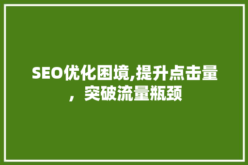 SEO优化困境,提升点击量，突破流量瓶颈