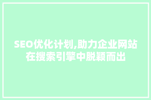 SEO优化计划,助力企业网站在搜索引擎中脱颖而出