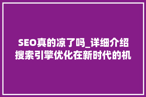 SEO真的凉了吗_详细介绍搜索引擎优化在新时代的机遇与挑战