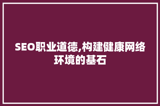 SEO职业道德,构建健康网络环境的基石