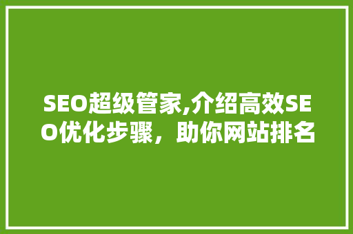 SEO超级管家,介绍高效SEO优化步骤，助你网站排名飙升！