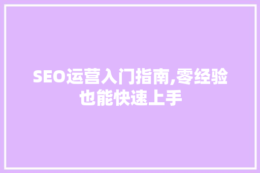 SEO运营入门指南,零经验也能快速上手