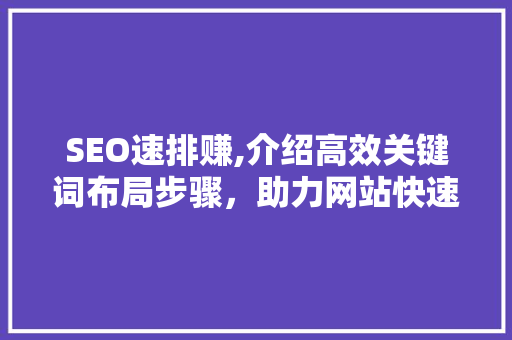 SEO速排赚,介绍高效关键词布局步骤，助力网站快速提升排名