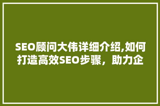 SEO顾问大伟详细介绍,如何打造高效SEO步骤，助力企业网站优化