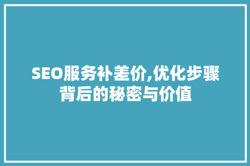 SEO服务补差价,优化步骤背后的秘密与价值