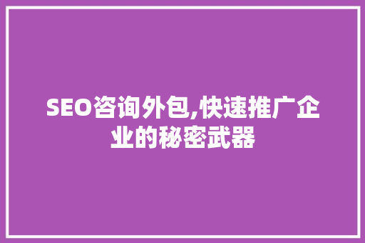 SEO咨询外包,快速推广企业的秘密武器