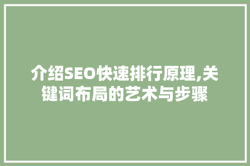 介绍SEO快速排行原理,关键词布局的艺术与步骤