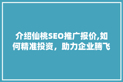 介绍仙桃SEO推广报价,如何精准投资，助力企业腾飞