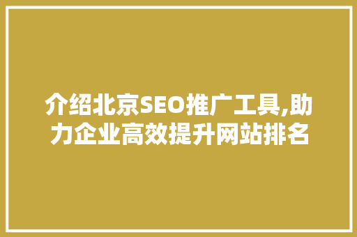 介绍北京SEO推广工具,助力企业高效提升网站排名
