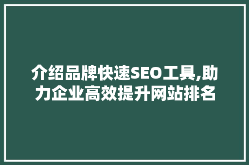 介绍品牌快速SEO工具,助力企业高效提升网站排名