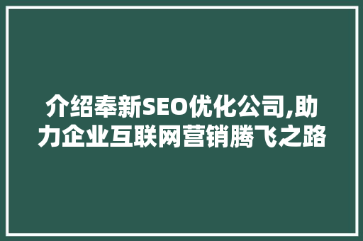 介绍奉新SEO优化公司,助力企业互联网营销腾飞之路