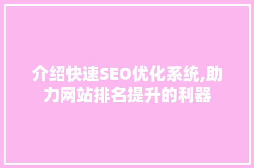 介绍快速SEO优化系统,助力网站排名提升的利器
