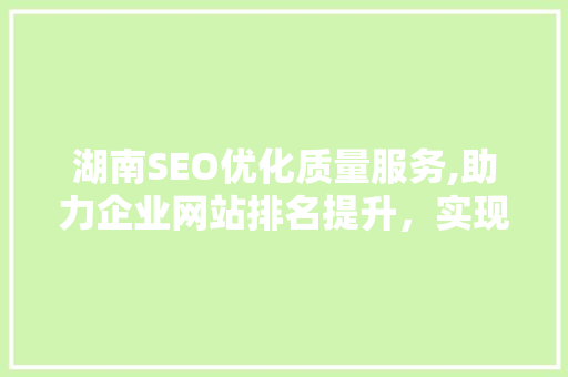 湖南SEO优化质量服务,助力企业网站排名提升，实现互联网营销新突破
