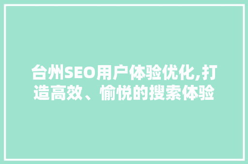 台州SEO用户体验优化,打造高效、愉悦的搜索体验