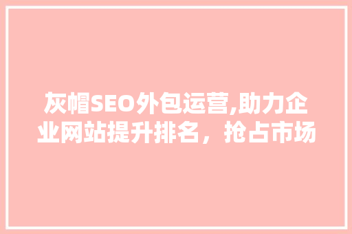 灰帽SEO外包运营,助力企业网站提升排名，抢占市场份额