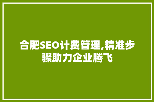 合肥SEO计费管理,精准步骤助力企业腾飞