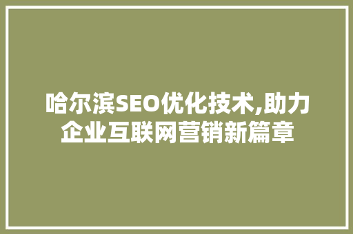 哈尔滨SEO优化技术,助力企业互联网营销新篇章  第1张
