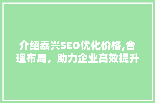 介绍泰兴SEO优化价格,合理布局，助力企业高效提升网站排名
