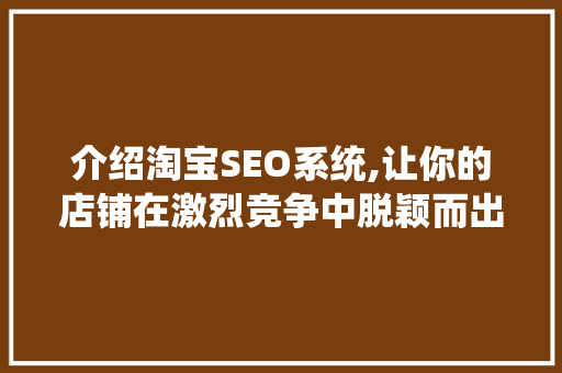 介绍淘宝SEO系统,让你的店铺在激烈竞争中脱颖而出