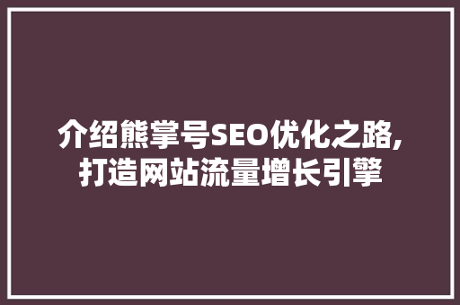 介绍熊掌号SEO优化之路,打造网站流量增长引擎