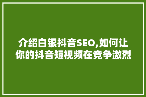 介绍白银抖音SEO,如何让你的抖音短视频在竞争激烈的市场中脱颖而出