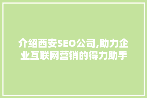 介绍西安SEO公司,助力企业互联网营销的得力助手