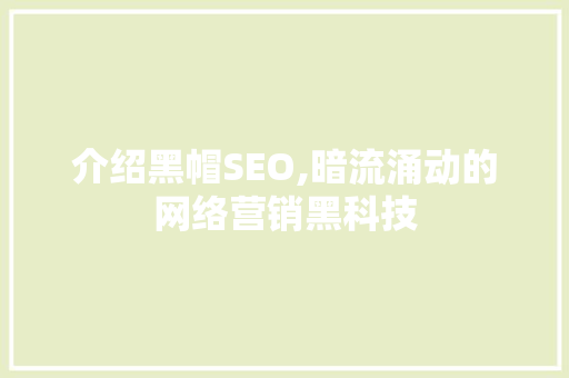 介绍黑帽SEO,暗流涌动的网络营销黑科技
