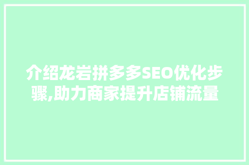 介绍龙岩拼多多SEO优化步骤,助力商家提升店铺流量与转化率