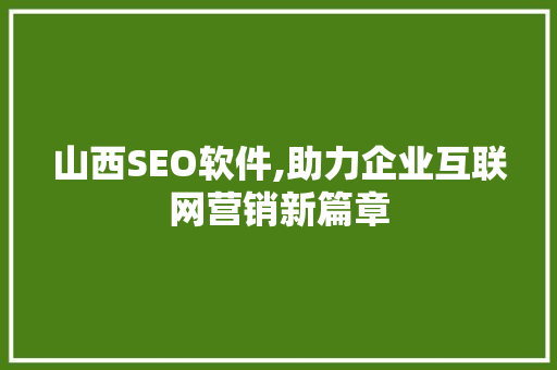 山西SEO软件,助力企业互联网营销新篇章