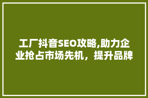工厂抖音SEO攻略,助力企业抢占市场先机，提升品牌影响力