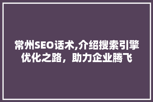 常州SEO话术,介绍搜索引擎优化之路，助力企业腾飞