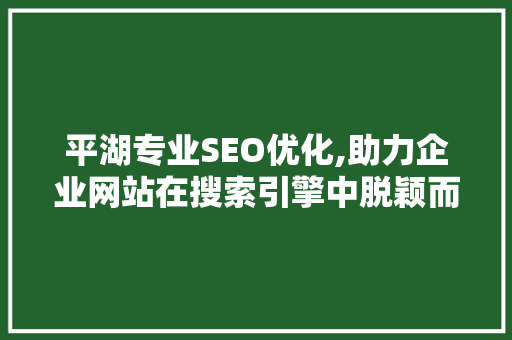 平湖专业SEO优化,助力企业网站在搜索引擎中脱颖而出