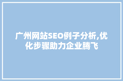广州网站SEO例子分析,优化步骤助力企业腾飞