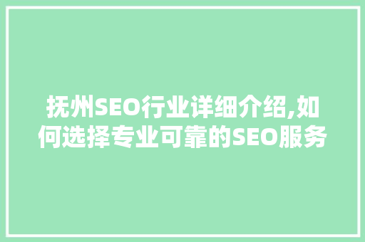 抚州SEO行业详细介绍,如何选择专业可靠的SEO服务商
