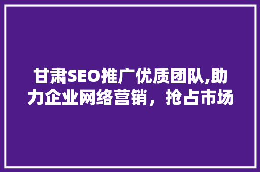 甘肃SEO推广优质团队,助力企业网络营销，抢占市场先机