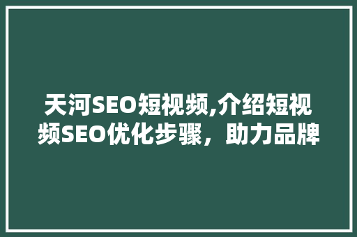 天河SEO短视频,介绍短视频SEO优化步骤，助力品牌传播新高峰