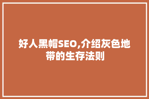 好人黑帽SEO,介绍灰色地带的生存法则