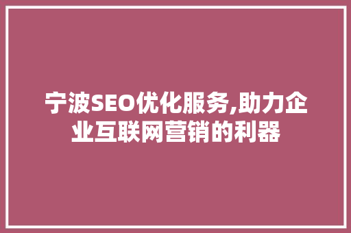 宁波SEO优化服务,助力企业互联网营销的利器