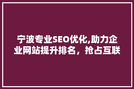宁波专业SEO优化,助力企业网站提升排名，抢占互联网市场先机
