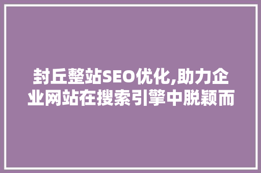 封丘整站SEO优化,助力企业网站在搜索引擎中脱颖而出