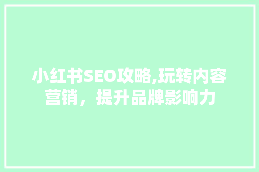 小红书SEO攻略,玩转内容营销，提升品牌影响力