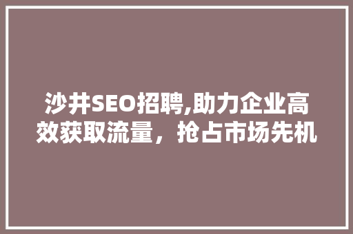 沙井SEO招聘,助力企业高效获取流量，抢占市场先机