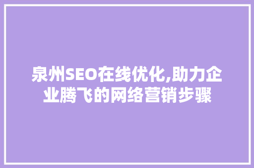 泉州SEO在线优化,助力企业腾飞的网络营销步骤