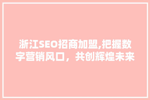 浙江SEO招商加盟,把握数字营销风口，共创辉煌未来