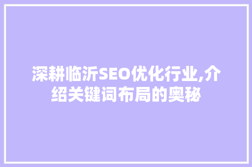 深耕临沂SEO优化行业,介绍关键词布局的奥秘