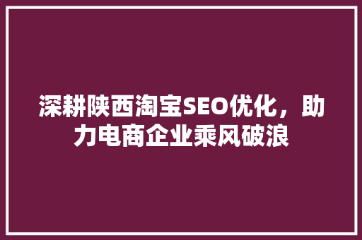 深耕陕西淘宝SEO优化，助力电商企业乘风破浪