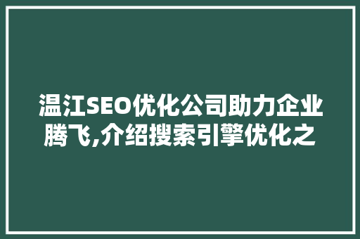 温江SEO优化公司助力企业腾飞,介绍搜索引擎优化之路