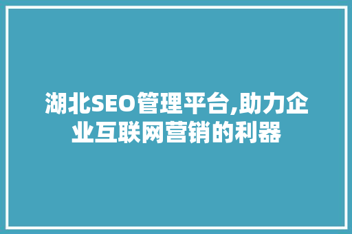 湖北SEO管理平台,助力企业互联网营销的利器