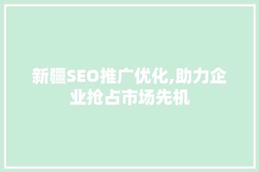 新疆SEO推广优化,助力企业抢占市场先机