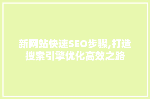 新网站快速SEO步骤,打造搜索引擎优化高效之路